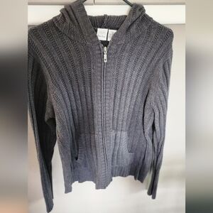 Gray Ribbed Zip-Up Sweater